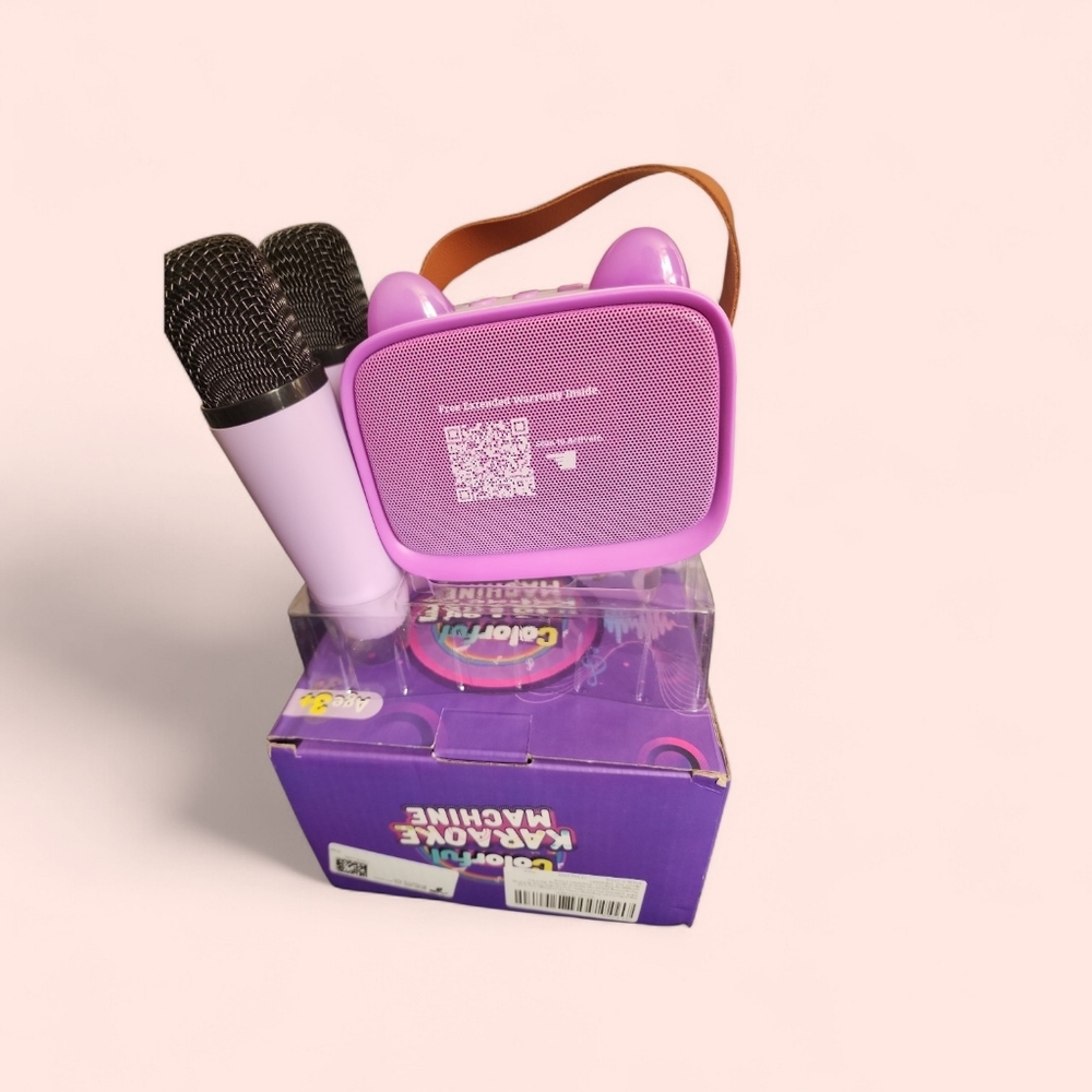 Purple Karaoke Machine with  2 Microphones Lights Up Portable
